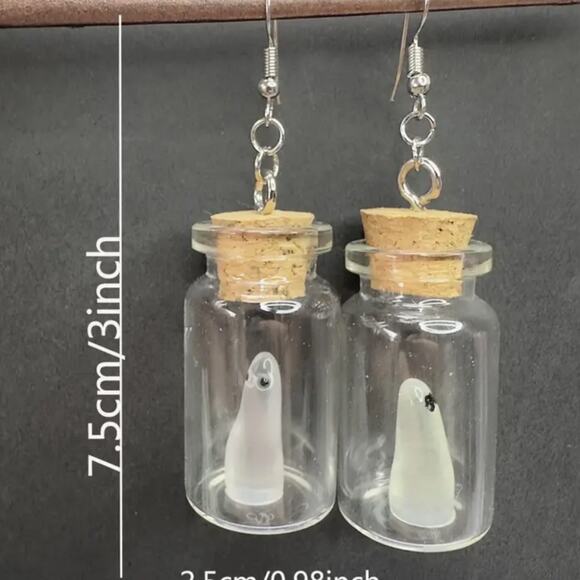 NWT Glow-in-the-Dark Ghost Glass Bottle Earrings - Picture 2 of 3
